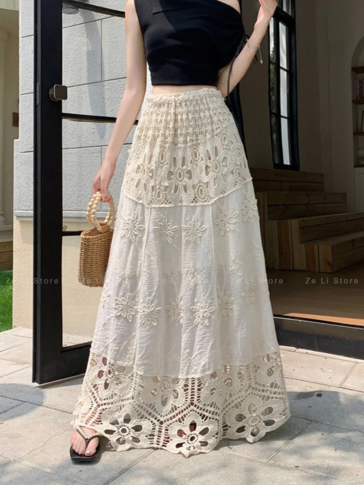 

Heavy Industry Cut Outlace Jacquard Skirt Women's 2026 Summer New Slimming Lookhigh Waist Large Swing A-line Long Skirt