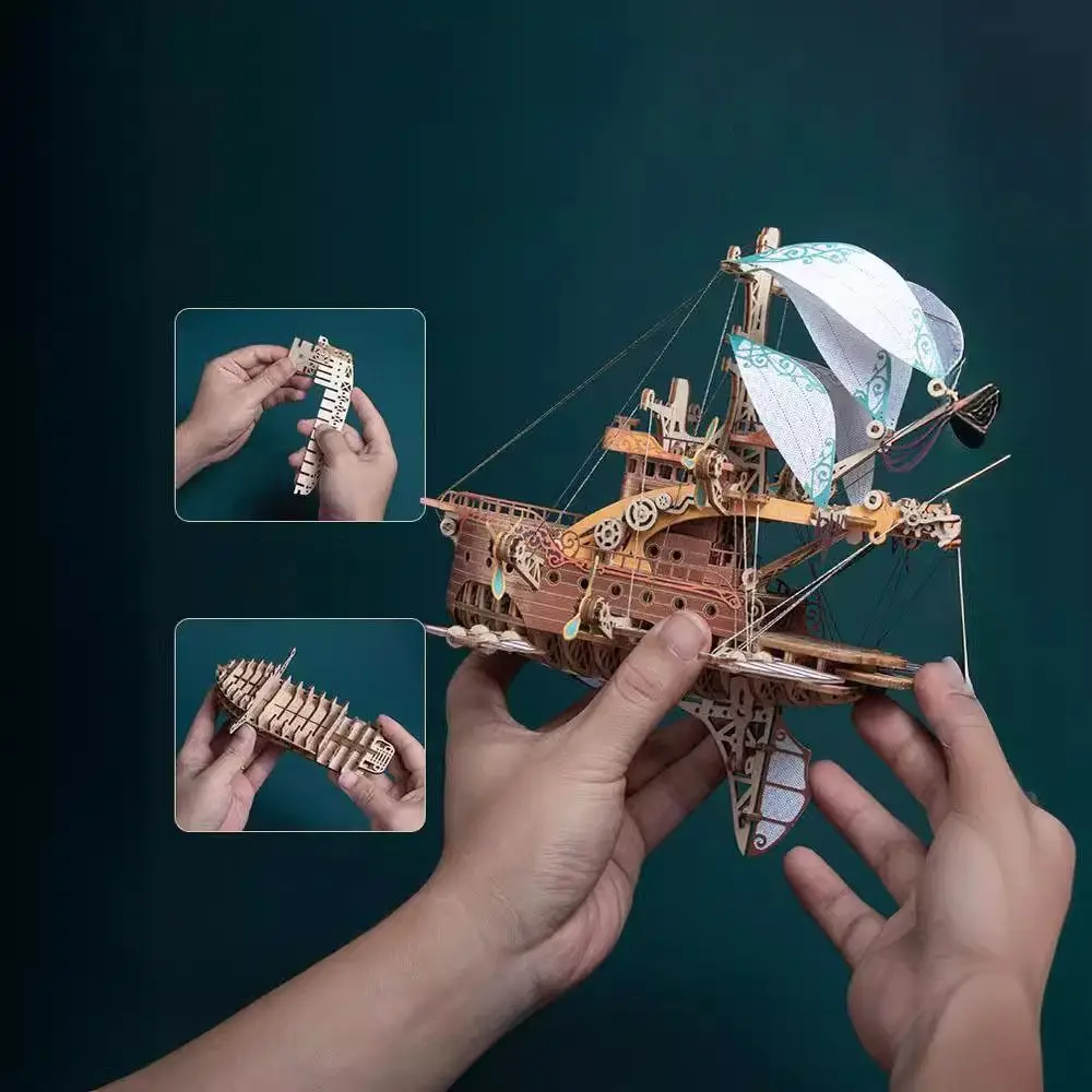 

Assembly Fantastic Spaceship Model Miniature Model Fantasy Airship DIY 3D Wooden Puzzle Handicraft Handmade