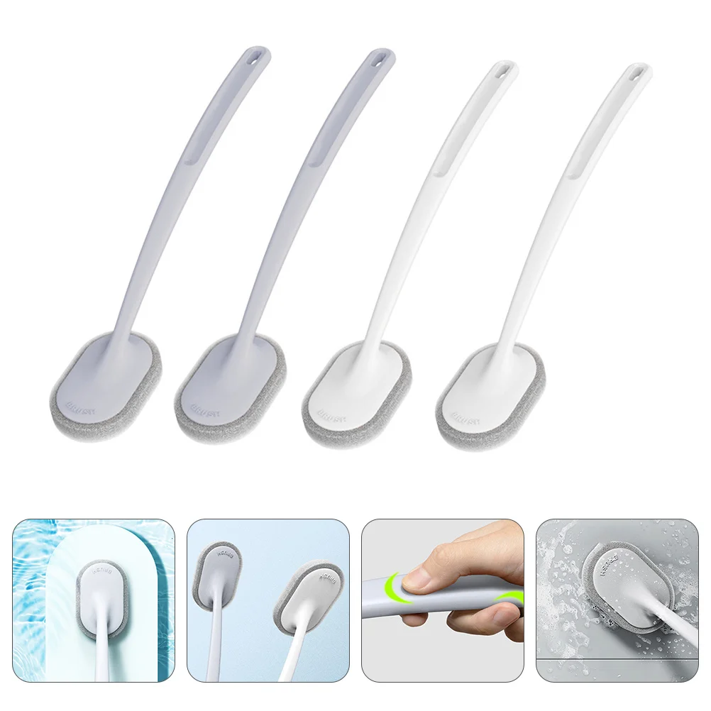 

4Pcs Cleaning Brushes Scouring Pad Durable Long Handle Bathroom Toilet Floor Bathtub Hanging Scrubber Removable Head