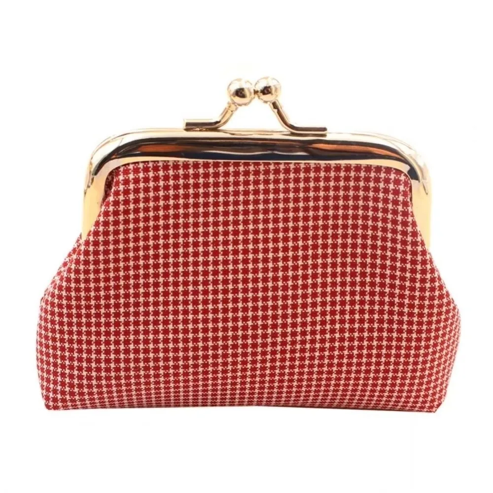 New Cotton Coin Purse Hasp Closure Multifunctional Cosmetic Bag Retro Plaid Small Wallet for Girls