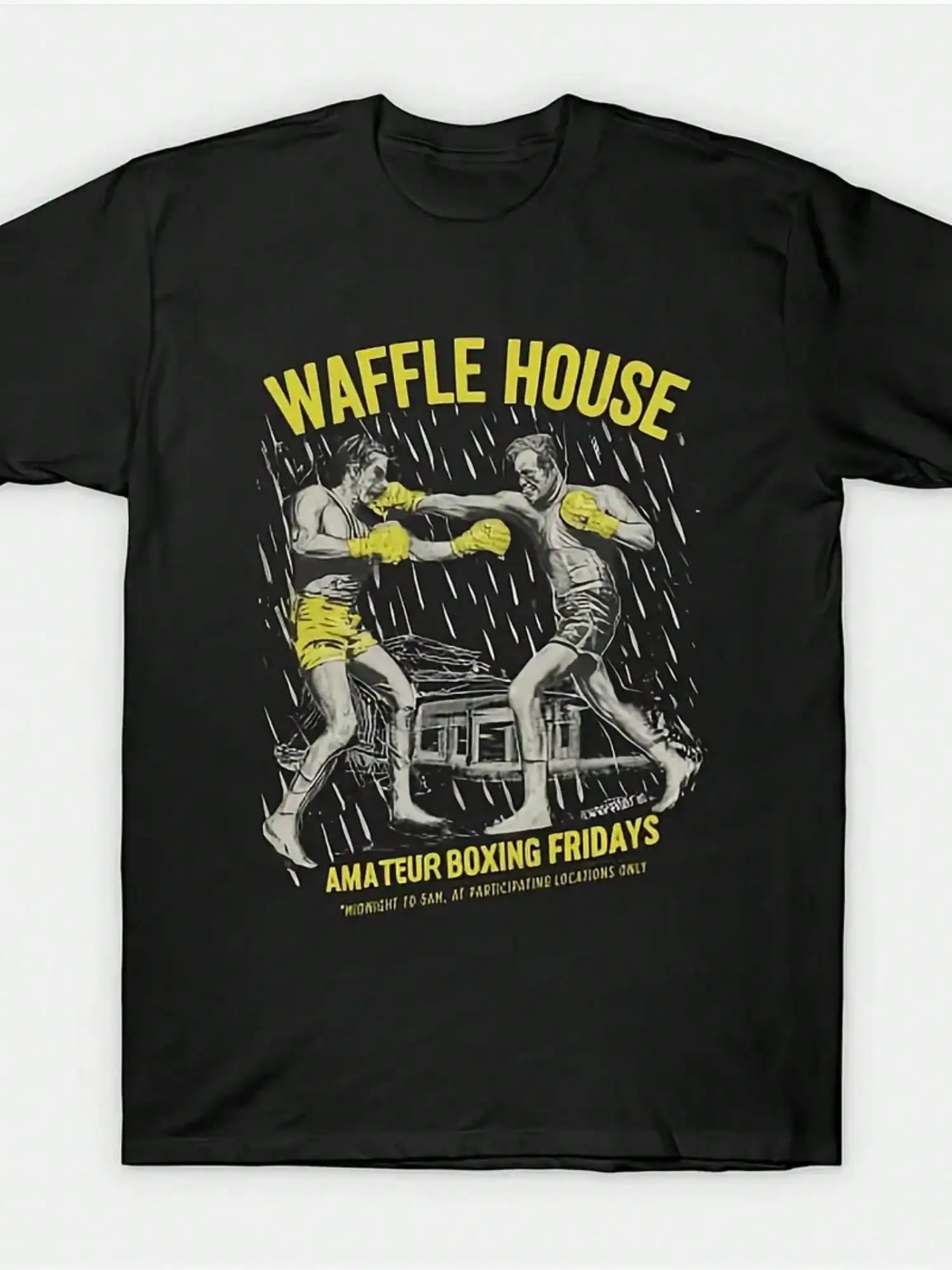 

Футболка с рисунком Waffle House Amateur Boxing, черная хлопковая футболка с ретро-дизайном, повседневная футболка с коротким рукавом и круглым вырезом