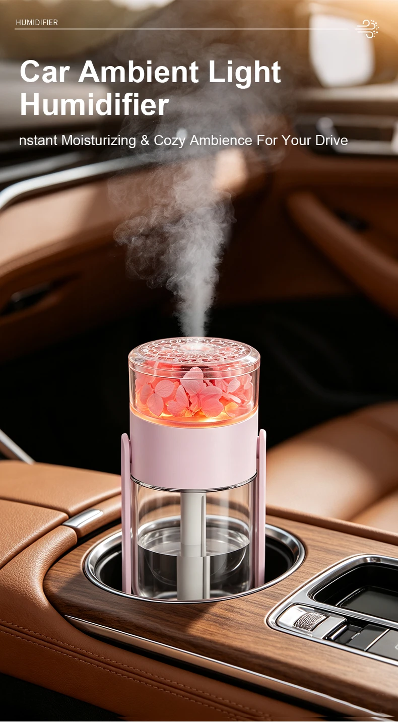 Luftbefeuchter mit konservierten Blumen, drehbarer Ständer, USB-C-Anschluss, RGB-Umgebungslicht, 2 Sprühmodi, leiser Luftbefeuchter, Geschenk für Auto und Zuhause. – Detail 7