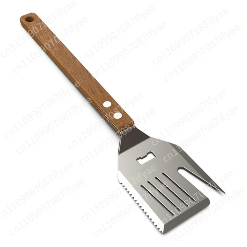 Barbecue shovel with knife and fork 5-in-1 BBQ barbecue tool bottle opener multi-functional wooden handle fork shovel