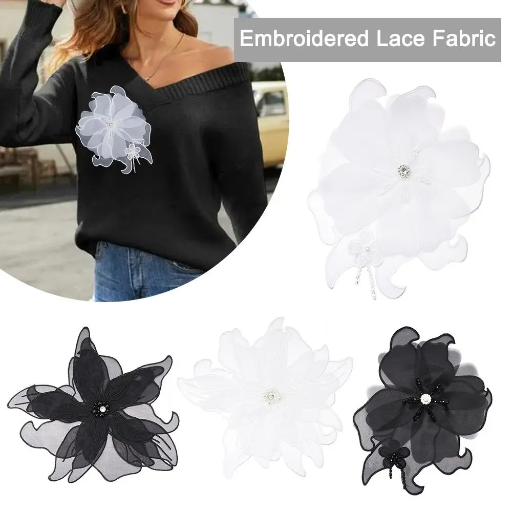 

Dress DIY Decorative Handmade Pearl Flower Patches Cloth Fabric Clothing Accessories Embroidery Patches Appliques Multilayer