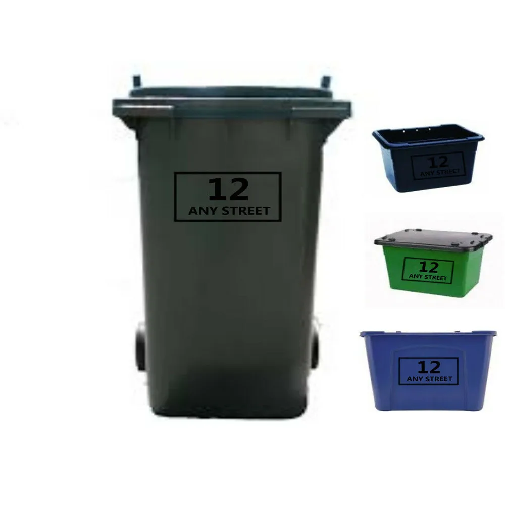 Wheelie Bin Stickers x4 Recycling Box Stickers Customized Number House Name