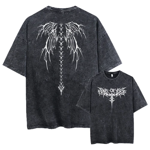 Imagen 2 del producto Camisetas estampadas de gran tamaño para hombre, camisetas Vintage de gimnasio de peso pesado, camisetas holgadas de algodón para entrenamiento con lavado ácido, camisetas de moda urbana Unisex