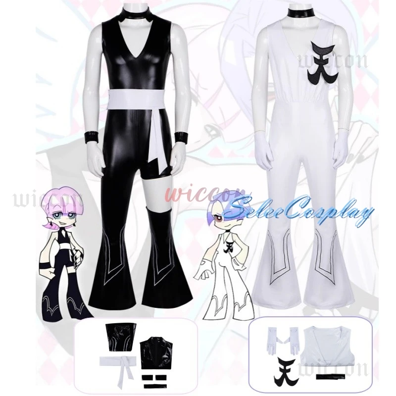 

New Panty & Stocking Polyurethane Cosplay Anime Black White Polyester Sexy Uniform Set Brother Party Play Outfit