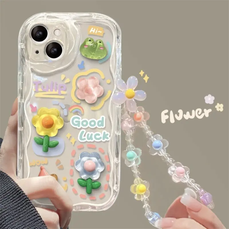 3D Flower Animal Phone Chian Case for Samsung Galaxy S24 S23 Ultra S22 S21 Plus S20 FE A54 A34 A52 A53 A35 A55 A14 A23 A24 Cover