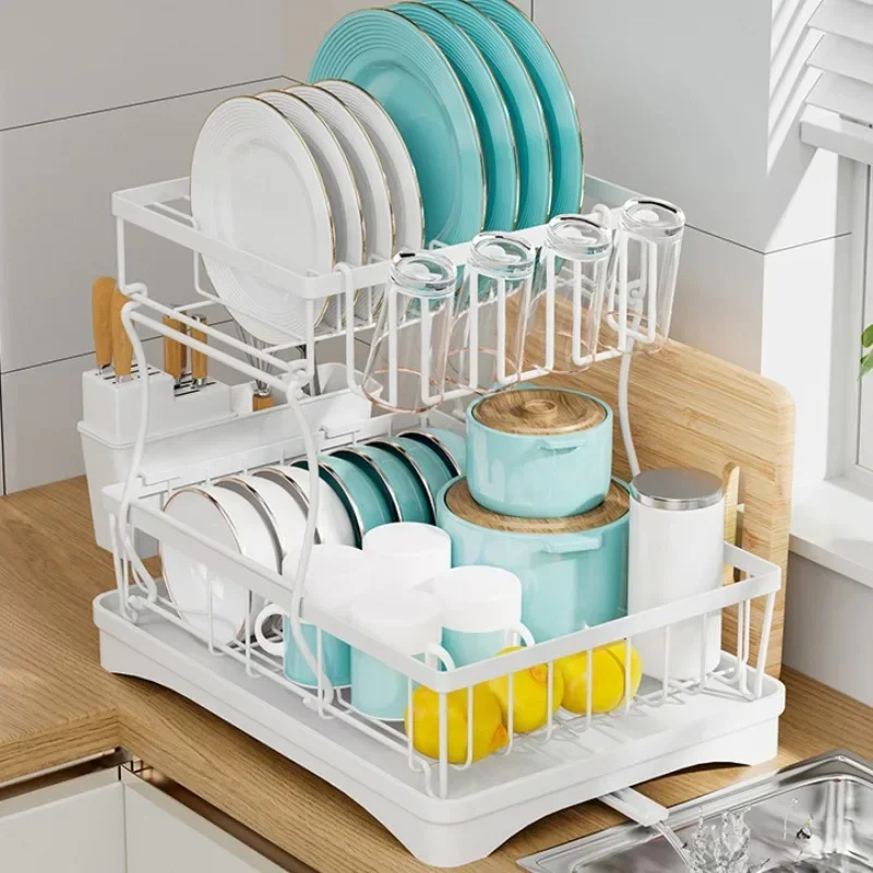 Large Capacity Dish Drying Rack Multifunctional Cutlery Organizer Drain Tray Swivel Drip Tube Efficient Storage Dish Drainer