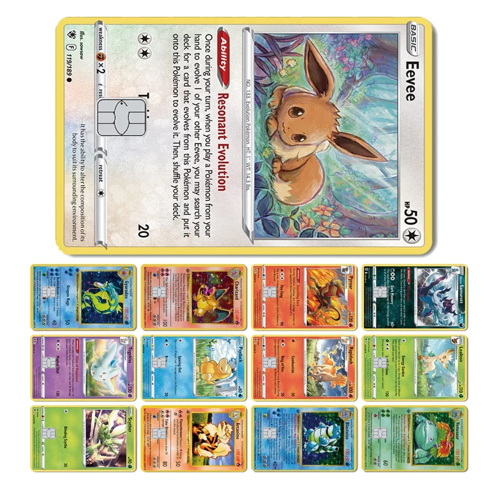 2025 novos pokemons charizard blastoise bulbasaur eevee metwo adesivo filme capa de pele para cartão de débito de crédito
