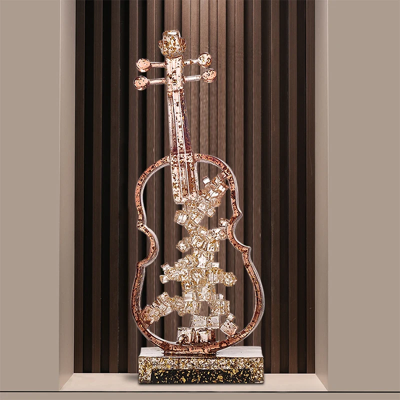 pp-Modern Art Music Figurine Violin Sculpture Luxury Living Transparent Resin Statue TV Cabinet Wine Cabinet Model Home Decor