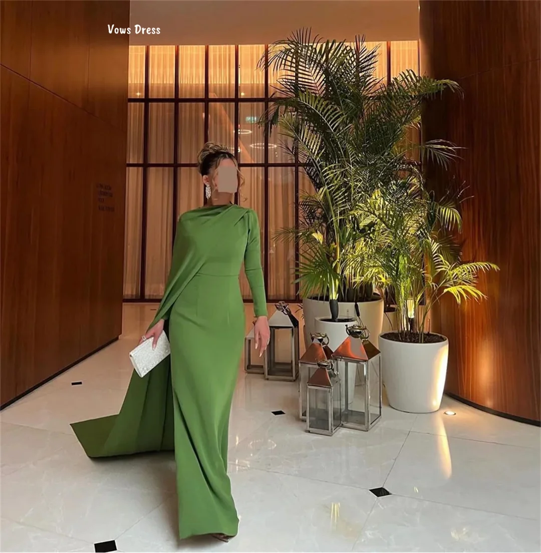 فساتين سهرة ذات ياقة مستديرة من Vows فساتين لحضور الحفلات الموسيقية الفاخرة الأنيقة للسيدات 2025 مصنوعة حسب الطلب من قماش الساتان الأخضر لحفلات الكوكتيل