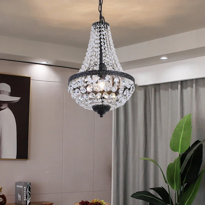 

European Crystal Chandelier Iron Art Restaurant Living Room Bar Creative American Pendant Lamp Bedroom Crystal Hanging Lamp