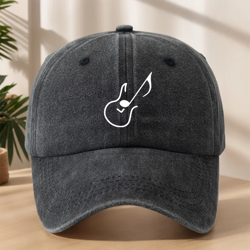 1pc Musical Note Guitar Print Baseball Cap for Women Men Street Rock Hip-Hop Hat,Classic Washed Retro Adjustable Soft Dad Caps