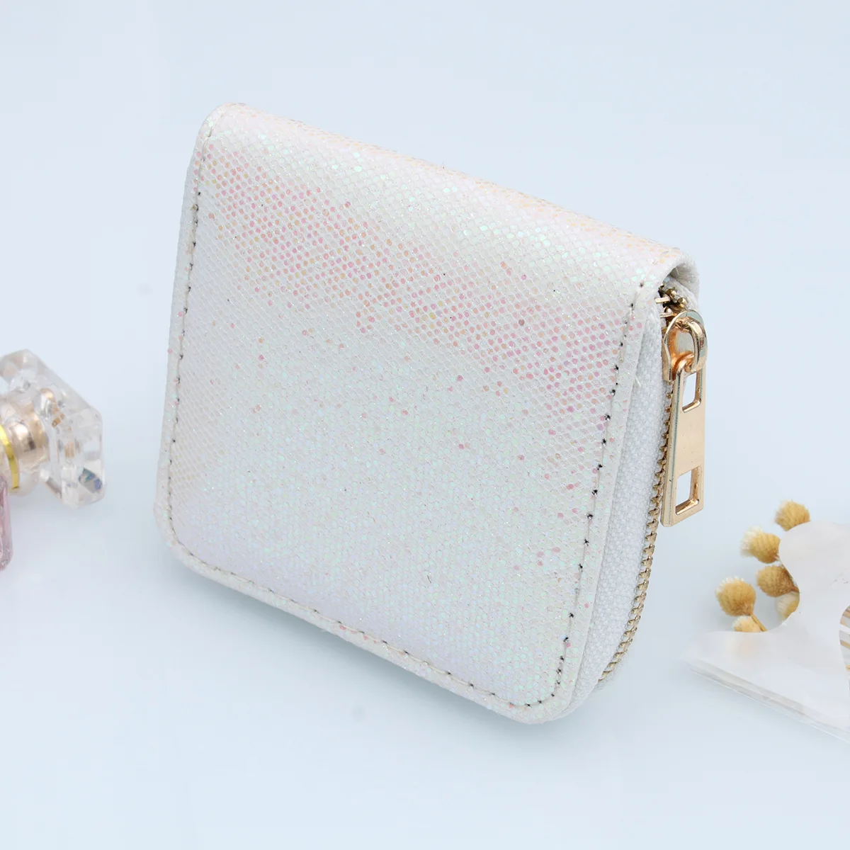 

Slim Black Glitter Coin Purse Zippered Minimalist Wallet for Girls Women Hold Coins Keys Lipstick Small Items Coin Purse