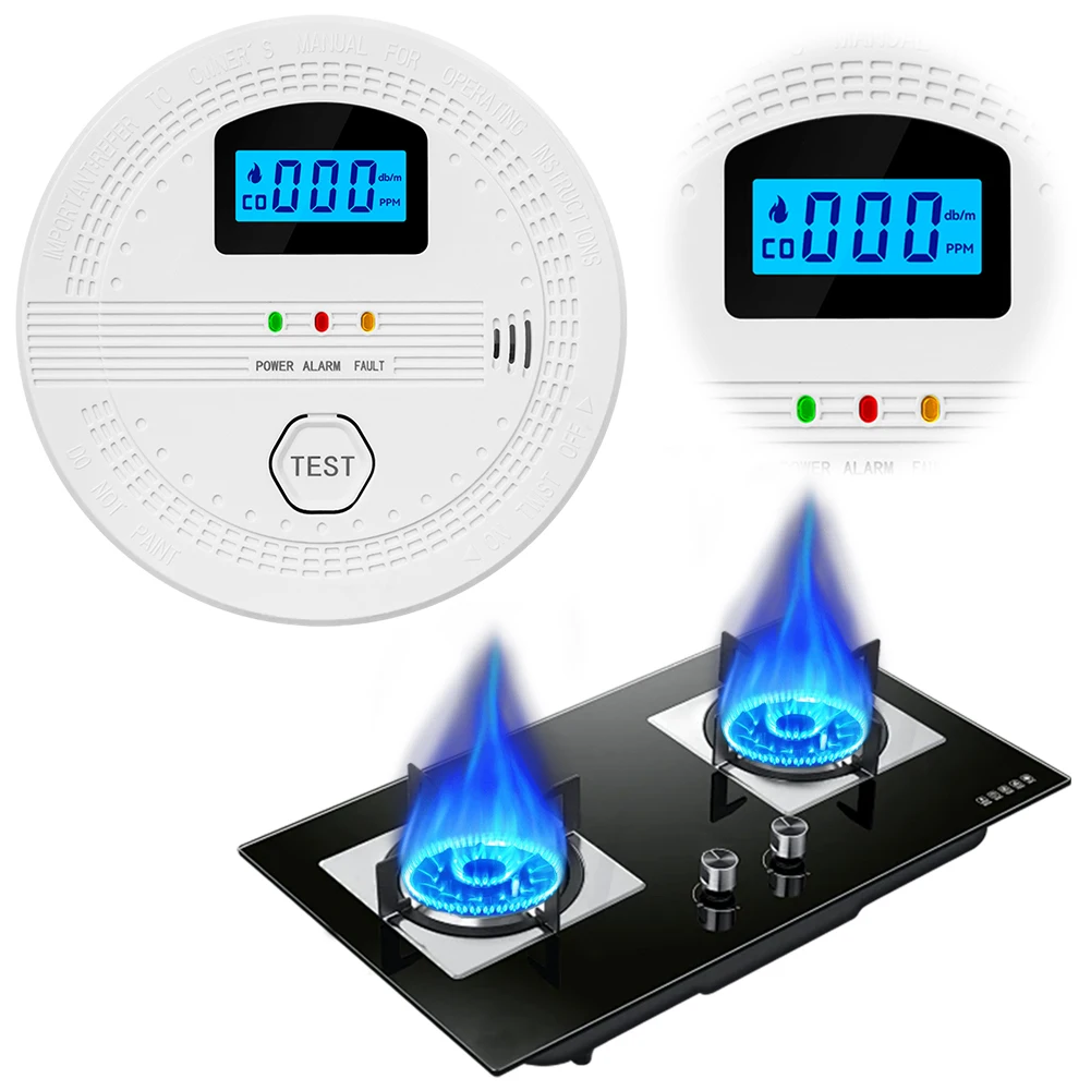 2-in-1 CO and Smoke Detector Sound Warning & LED Indicator Portable Fire Co Alarm Battery Powered CO Gas Monitor Alarm CO Sensor