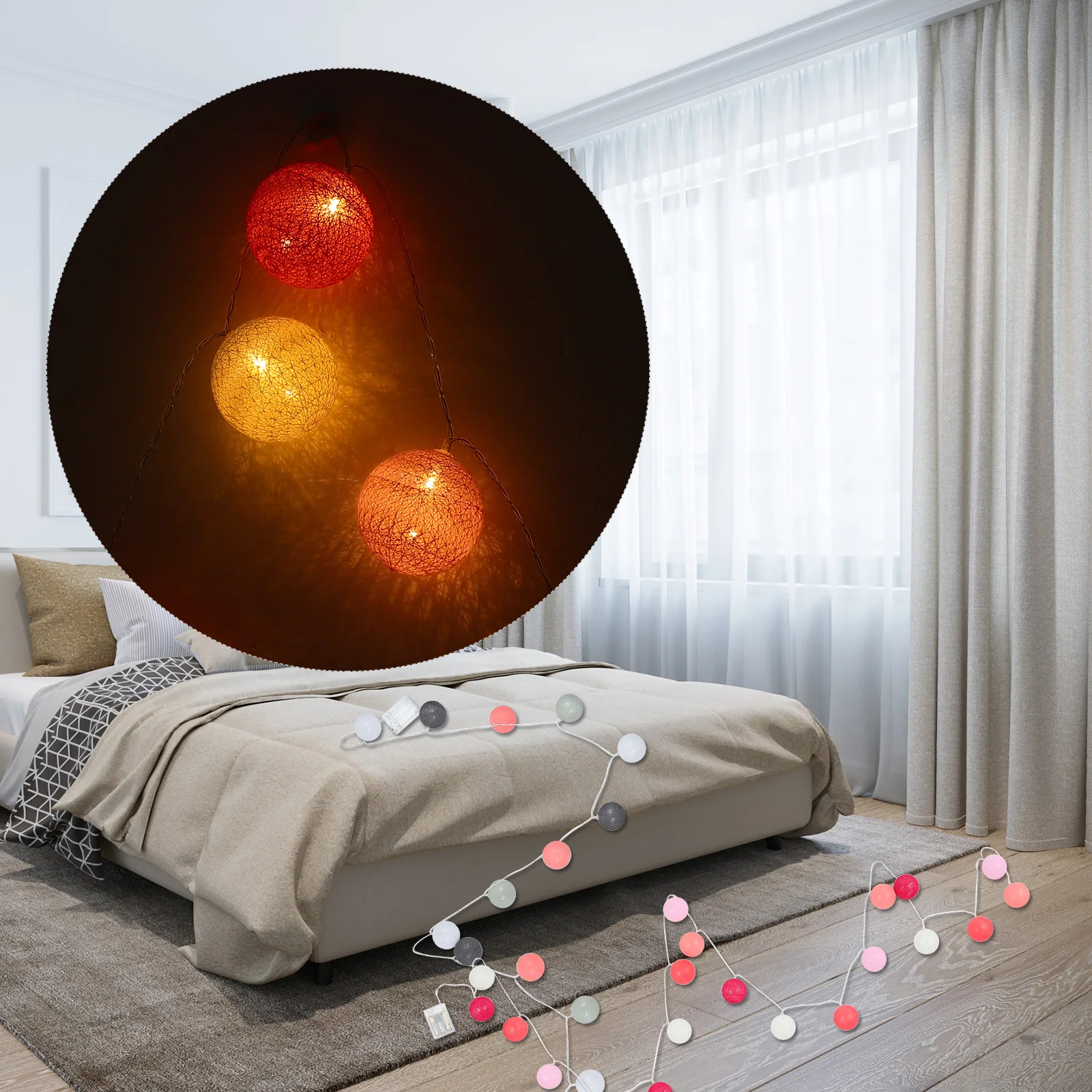 

2Pcs 3m Christmas Cotton Ball String Lights 20 Leds Energy Efficient Indoor Outdoor Party Lighting String Light