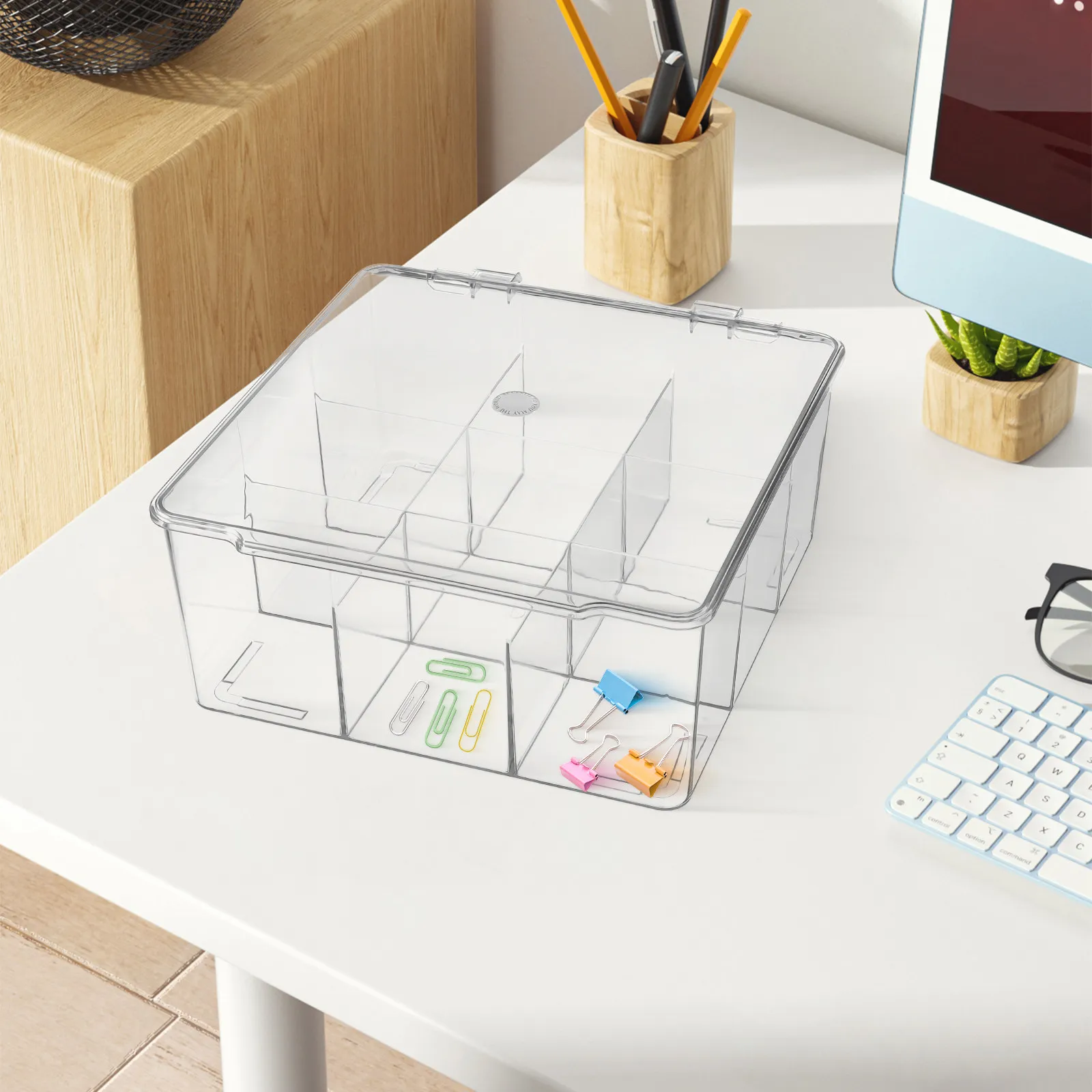 Clear Compartment Storage Case 9 Grids Organizer Box Lid Small Parts Bead Stationery Tool Storage Box Transparent Plastic