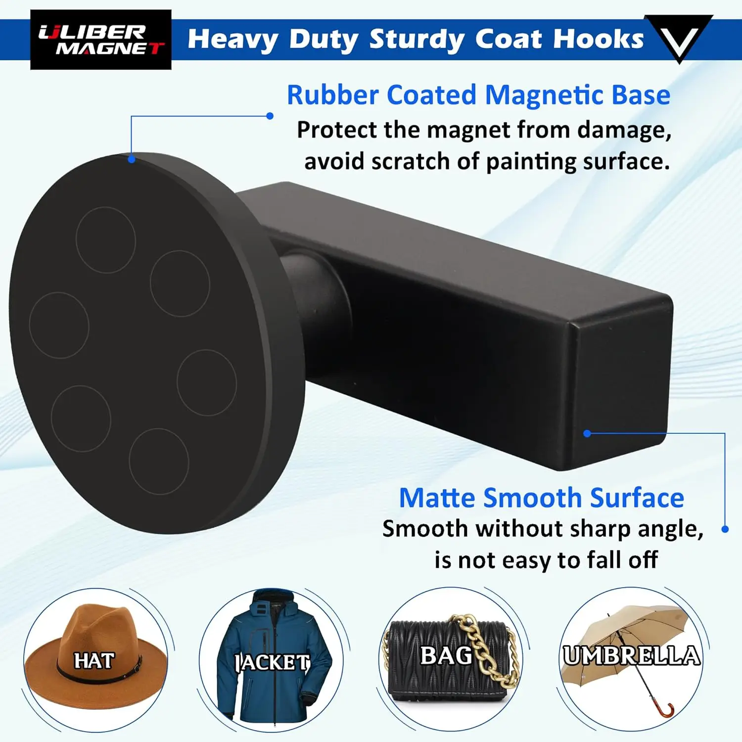 4PC Sturdy Coat Magnetic Hooks Hangers Anti-scratch BlackMagnets Large Hooks for Coat Robe Towel Key Hat