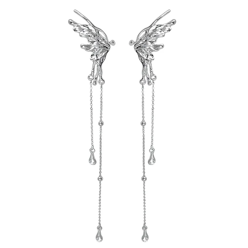 Women Butterfly Tassel Ear Clips Angel Ear Bone Clip Earring Elf Female Cuff Hanging Earring Fashion Jewelry