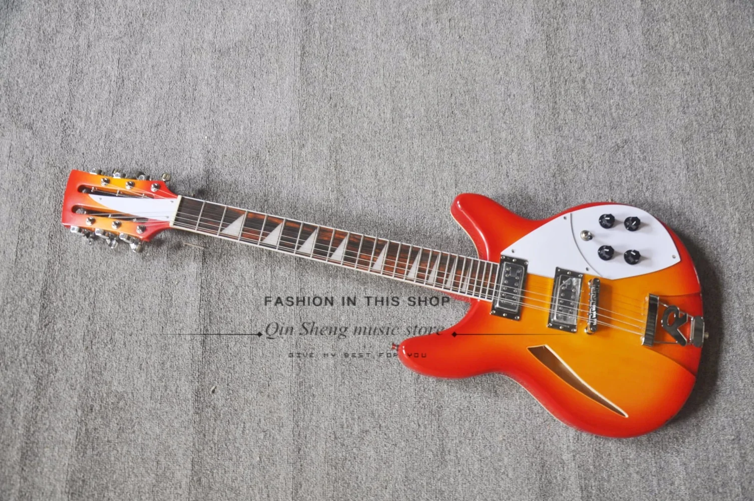 Cherry red guitar, 12-string guitar, fixed bridge, solid wood body, white binding, maple neck, customizable