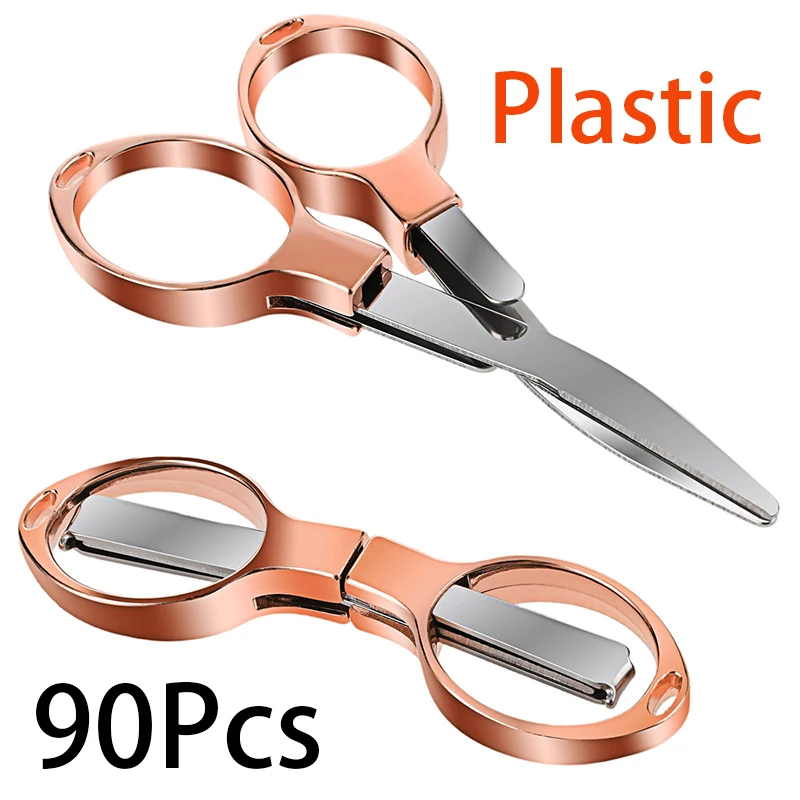 90Pcs Plastic Handle Scissors Stainless Steel Blade Folding Scissors Glasses-shaped Mini Shear Anti-Rust Telescopic Cutter