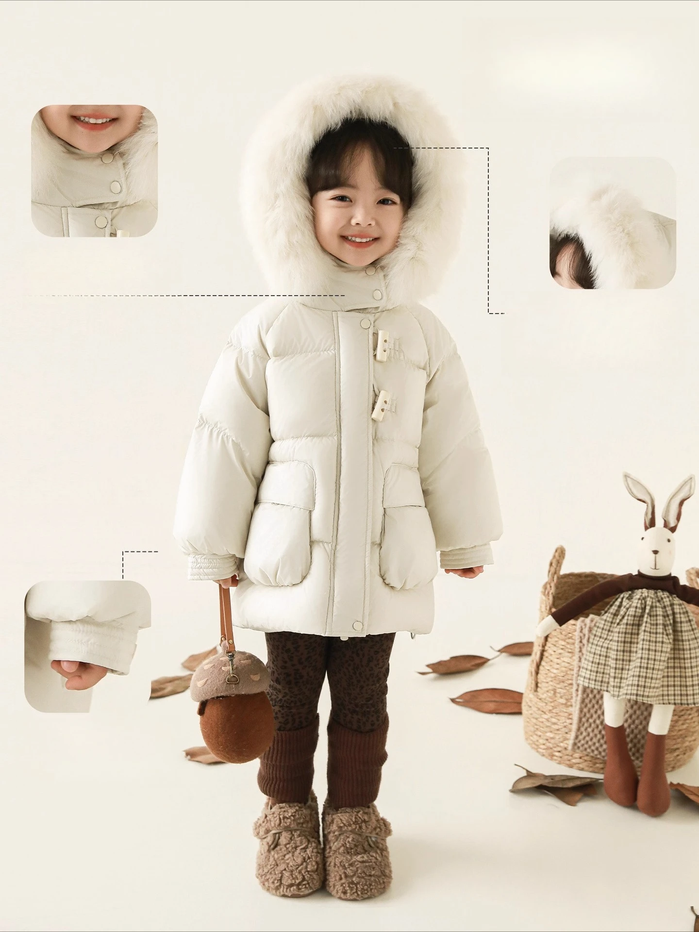 Girls Winter Down Jacket 2025 95 White Duck Down Detachable Fur Hood Thickened Thermal Windproof Parka Coat 1-7 Years