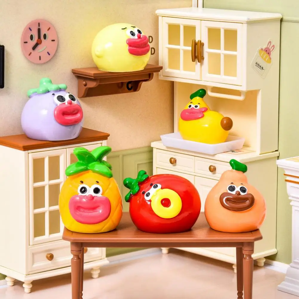 Cartoon Resin Miniature Fruit Figurine Mini Funny Big Mouth Banana Blueberry Pineapple Statue for IY Dollhouse Fairy Garden 97