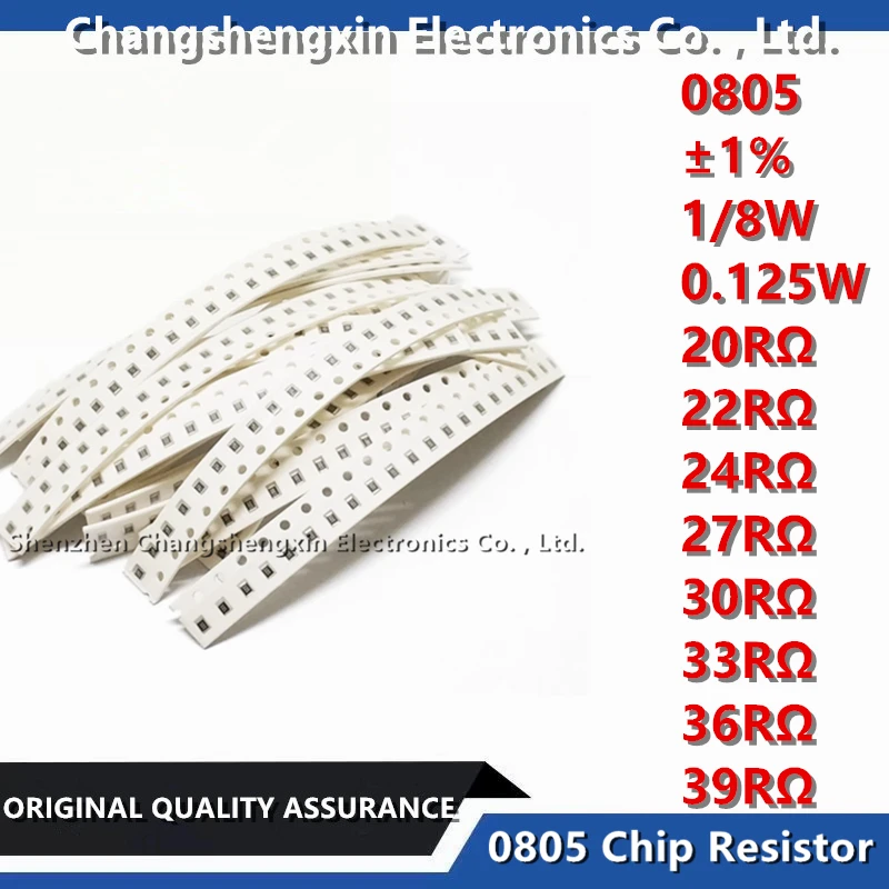 100 szt. 0805 SMT rezystor chipowy tolerancja ± 1% rezystancji 20RΩ 22RΩ 24RΩ 27RΩ 30RΩ 33RΩ 36RΩ 39RΩ 1/8W 0.125W Ohm