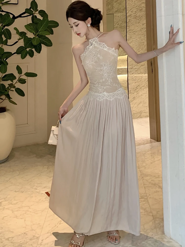 2025 mode Patchwork Spitze Jacquard Neck-montiert Kleid Frauen Elegante Bodycon Sexy Kleid Frühling Sommer Koreanische Luxus Nacht Kleid