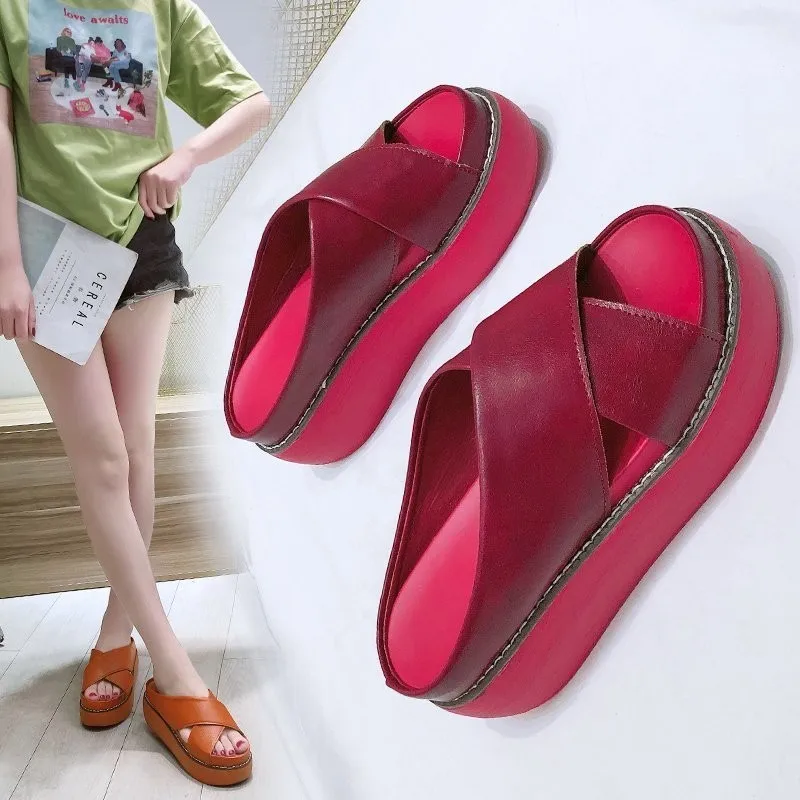 Women Sandals Soft Leather Wedges Shoes Woman Summer Sandals Beach Flip Flops New Platform Sandalias Mujer Wedge Heels Slippers