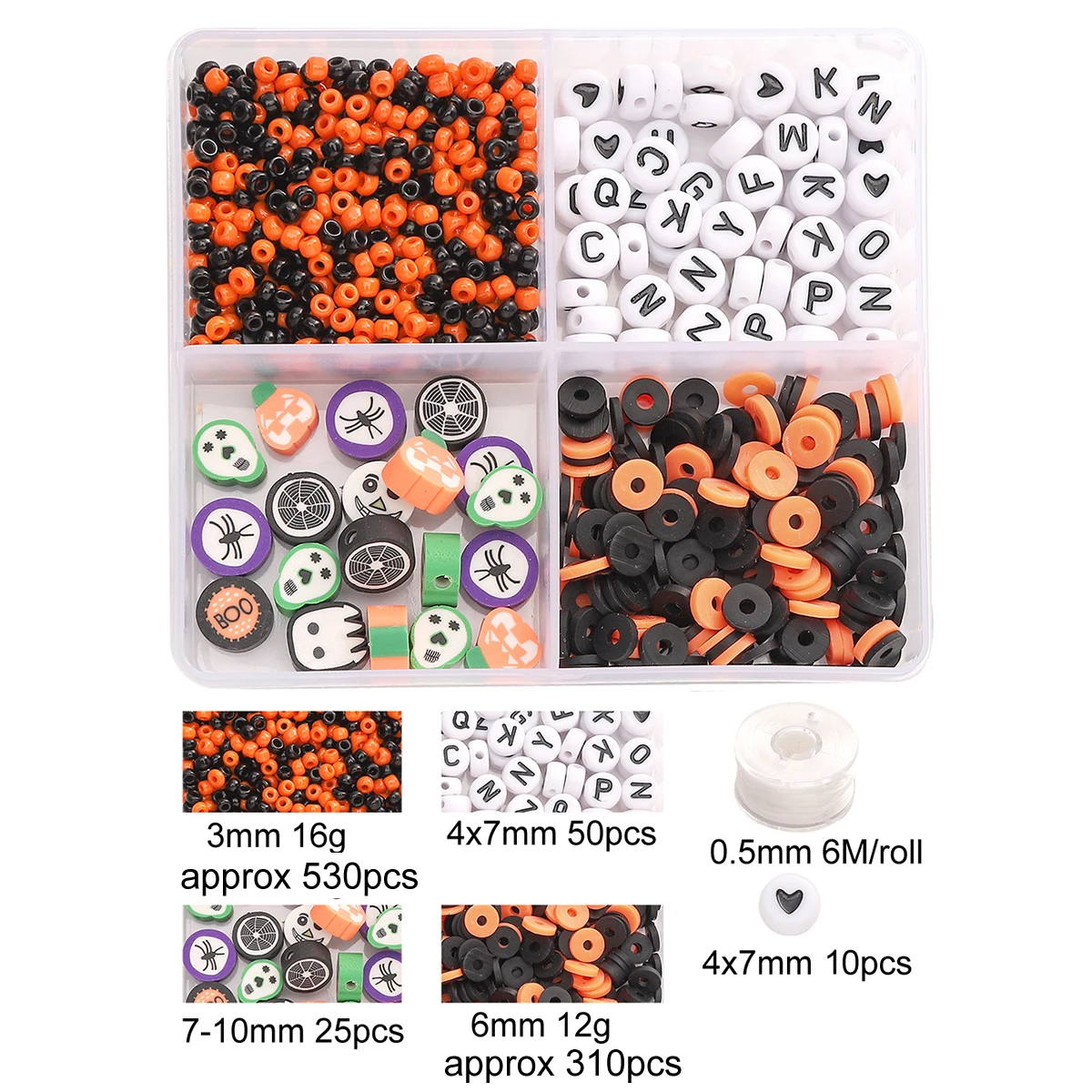 1Set/BagAbout915Pcs4 Grid Box Soft Pottery Letter Beads Halloween Set Handmade DIY Making Unique String Jewelry Accessories Mate