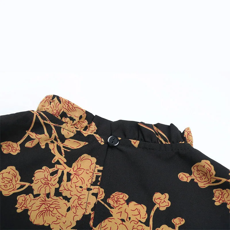 Abito da donna Boho con stampa floreale, girocollo, maniche lunghe, volant a strati, mini abito per la festa quotidiana autunnale casual