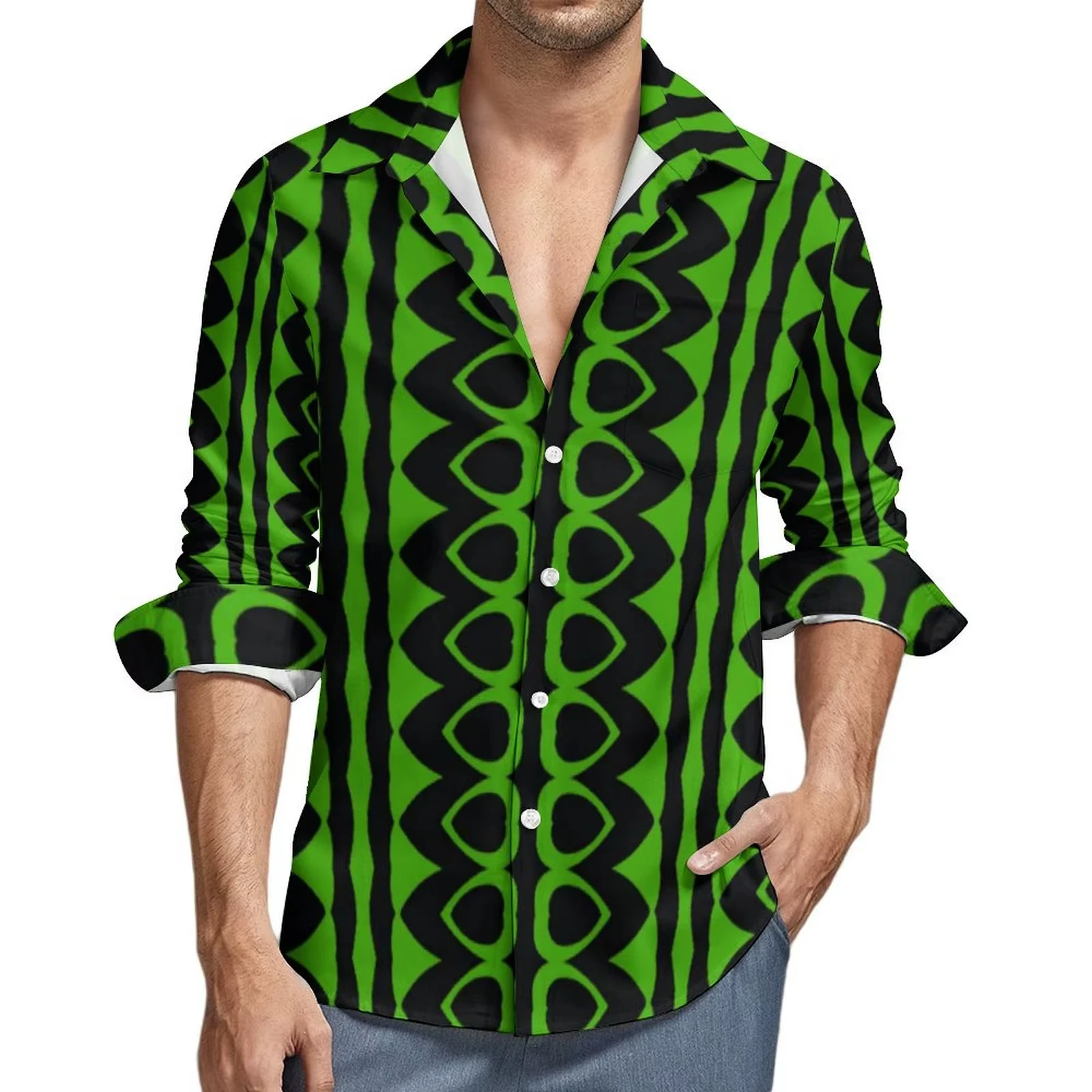 Men's Fall Shirts Casual Shirts Trendy 3D Digital Print Printed Long Sleeve Tops Men's Prom Cardigan Shirt