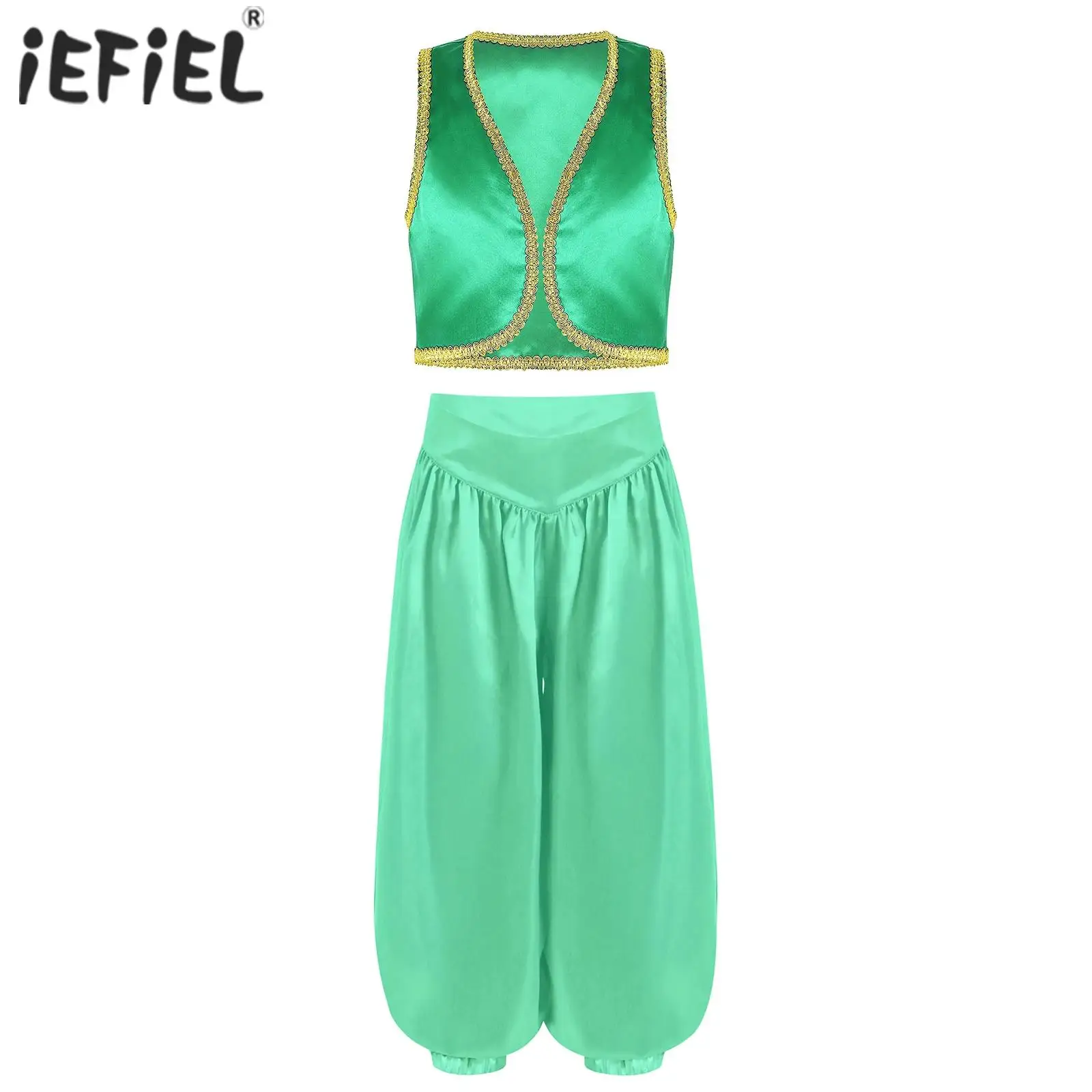 

Детский карнавальный костюм арабского принца на Хэллоуин для мальчиков, жилет с золотой отделкой и широкими атласными шаровары, комплекты брюк