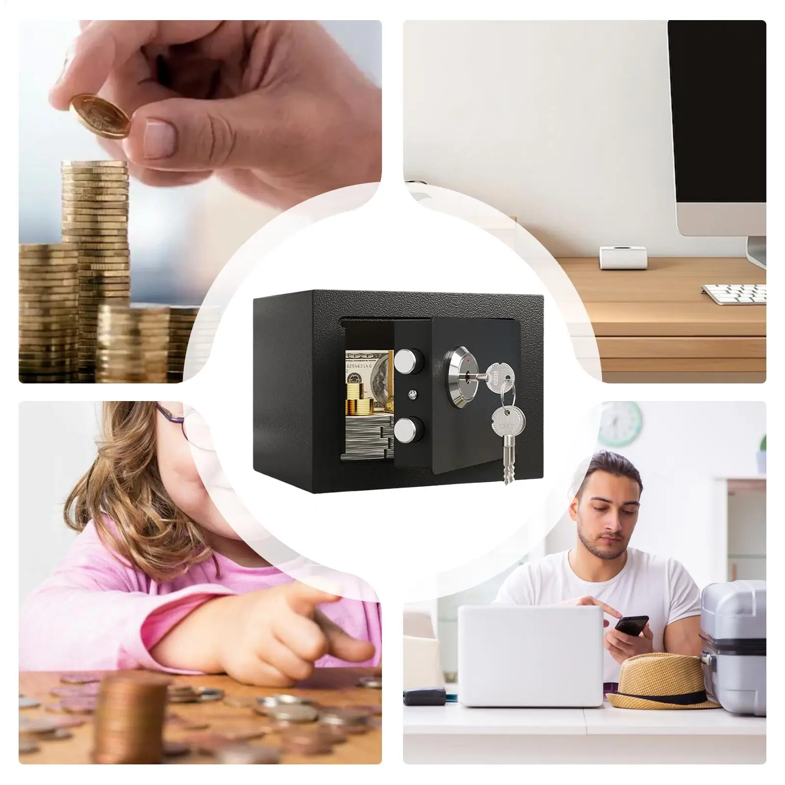 Cassaforte di sicurezza in acciaio per piccoli contanti con slot per monete Cassa per soldi ignifuga portatile per oggetti di valore Armadietto Appartamenti Documenti File