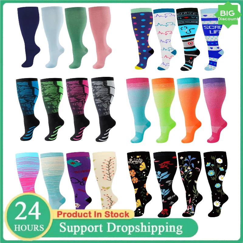 2XL-4XL Kompressionssocken in Übergröße für Damen und Herren, 20–30 mmHg, breite Wade, extra große kniehohe Flugsocken zur Unterstützung der Durchblutung