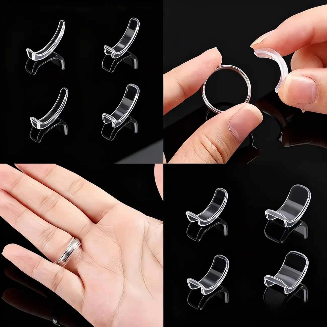 1set 8pcs Transparent Invisible Ring Adjusters – Spiral Spring Design, Snug Fit for Large Rings