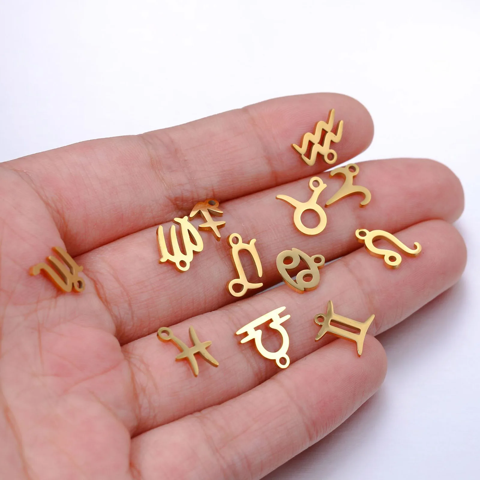 5pcs Gold Color Stainless Steel Constellation Charms Polished Metal Sign Of Zodiac Pendant Diy Making Necklace Earrings Jewelry