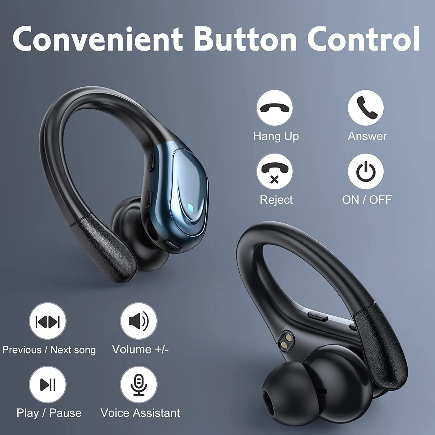 Wireless Earbuds Bluetooth 5.3 Headphones Sports Ear Buds with Mic Earhook Waterproof Earphones Power Display Running Headset