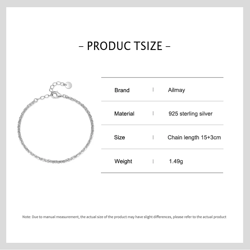 Ailmay Real 925 Sterling Silver Line Chain Bilayer Bracelets For Women Trendy Charm Bracelet Wedding Party Accessories Jewelry image 5