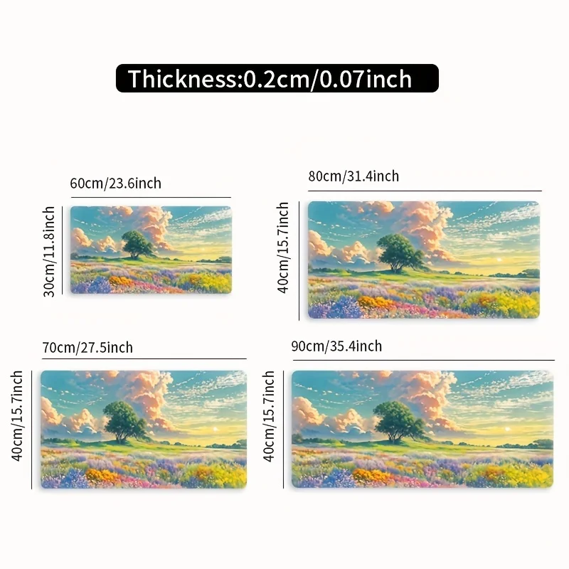 Dreamy Colorful Flower Field Sunset Print Mouse Mat Non Slip Waterproof Soft Office Pad Creative Gift for Nature Decor Lovers
