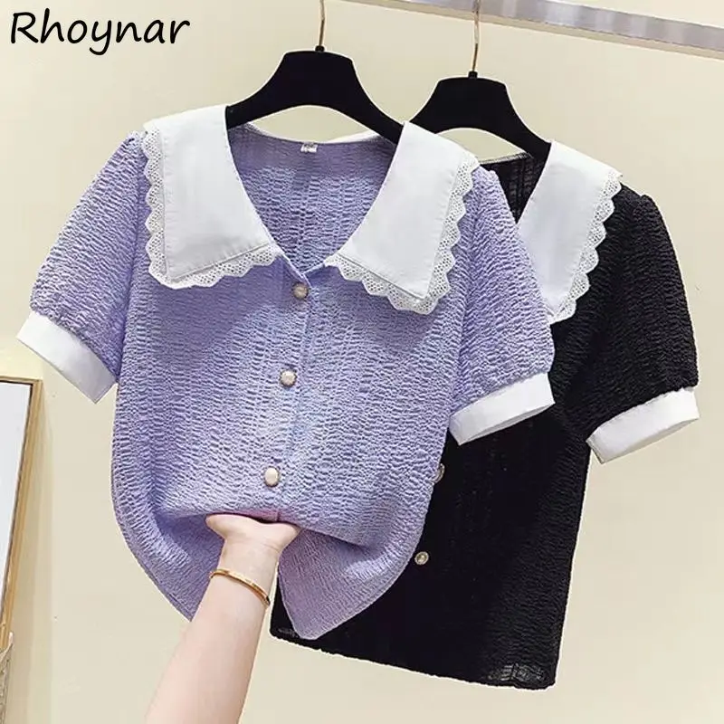 Kawaii Lace Shirts Women S-3XL French Fashion Puff Sleeve Girlish Temper Vintage Elegant Aesthetic Sweet Designer Рубашки Casual