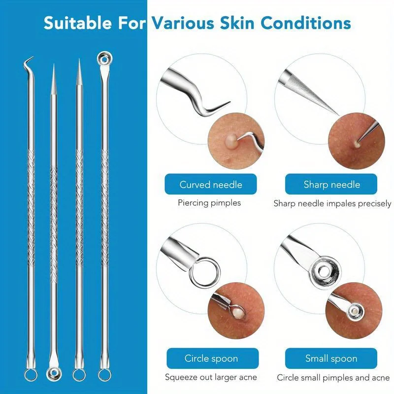 Outils d'élimination des points noirs, Kit d'outils Popper de boutons 16 pièces, outils de points noirs pour les imperfections, outil d'extraction de boutons en acier inoxydable