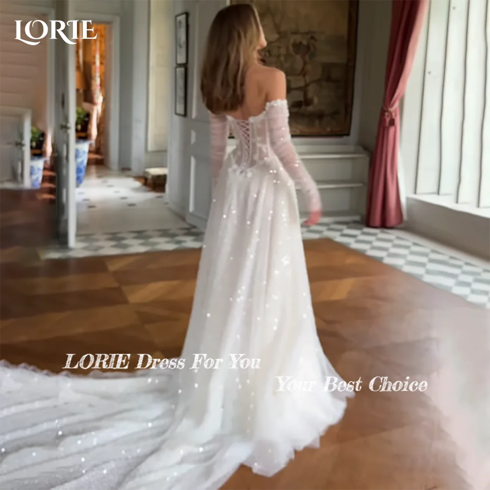 LORIE Tulle Wedding Dress Sweetheart Long Sleeve A-line Lace Appliques Bride Gown Elegant Boho Bride Dress vestidos de novia