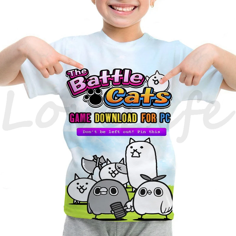 Children The Battle Cats T Shirt Kids Summer Short Sleeve Harajuku Tshirt Cartoon Game 3D T-shirt Boys Girl Casual Tops Camiseta