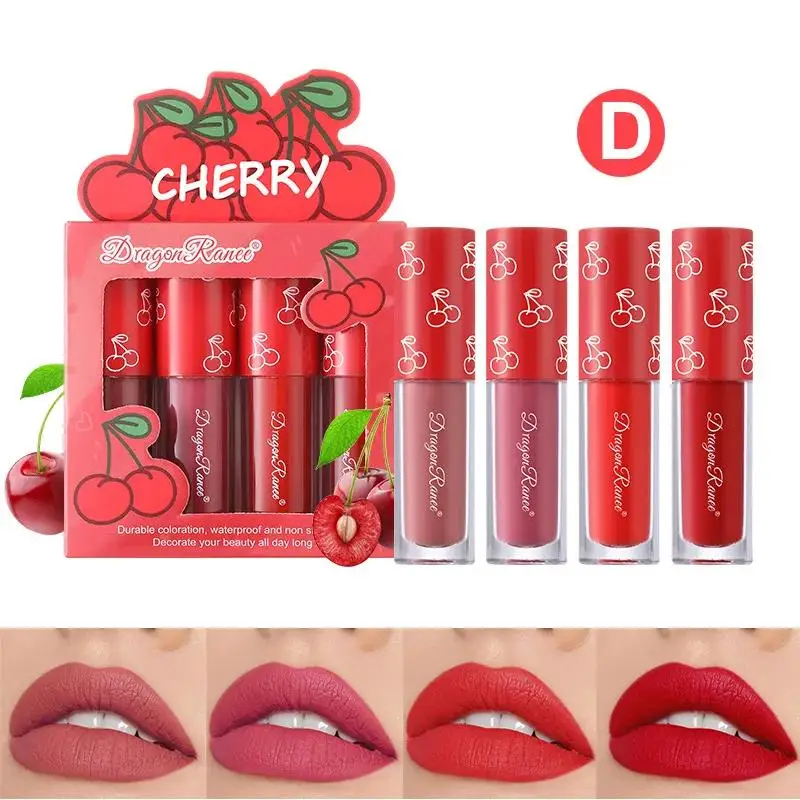 4 Piece Mini Velvet Matte Lip Gloss Set Long Lasting Non Fading Fruit Scented Smooth Lightweight Lipstick Lip Tint Not Sticky