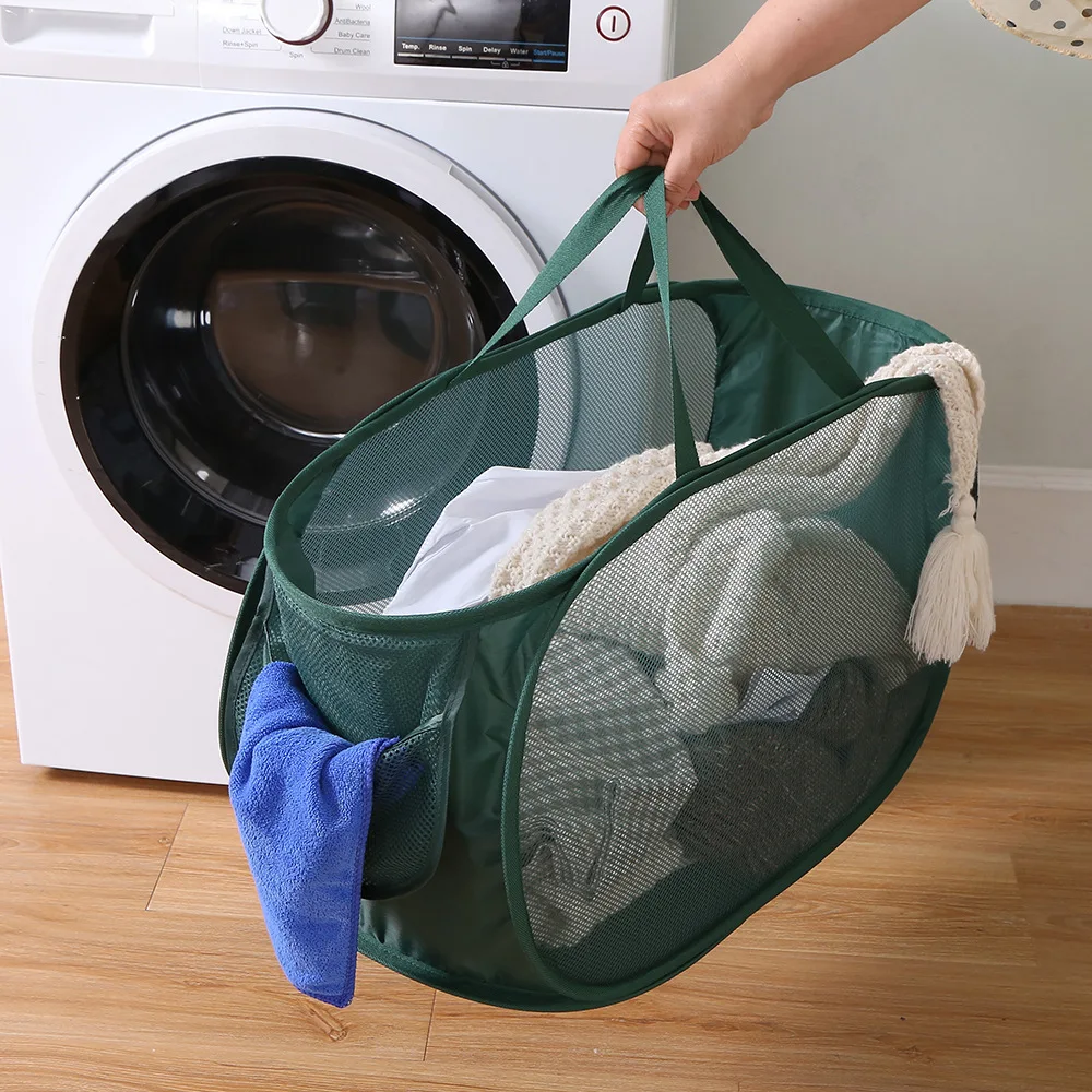 Horizontal Foldable Laundry Basket Mesh Cloth Breathable Laundrys Hamper Large Capacity Storage Baskets Home Accessories