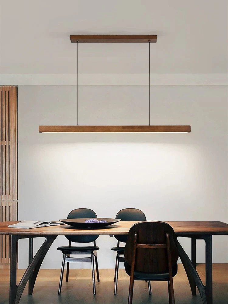 

Modern Walnut Wood Long Bar Pendant Lights Dining Room Kitchen Island Adjustable Height Hanging Light Living Room Droplight