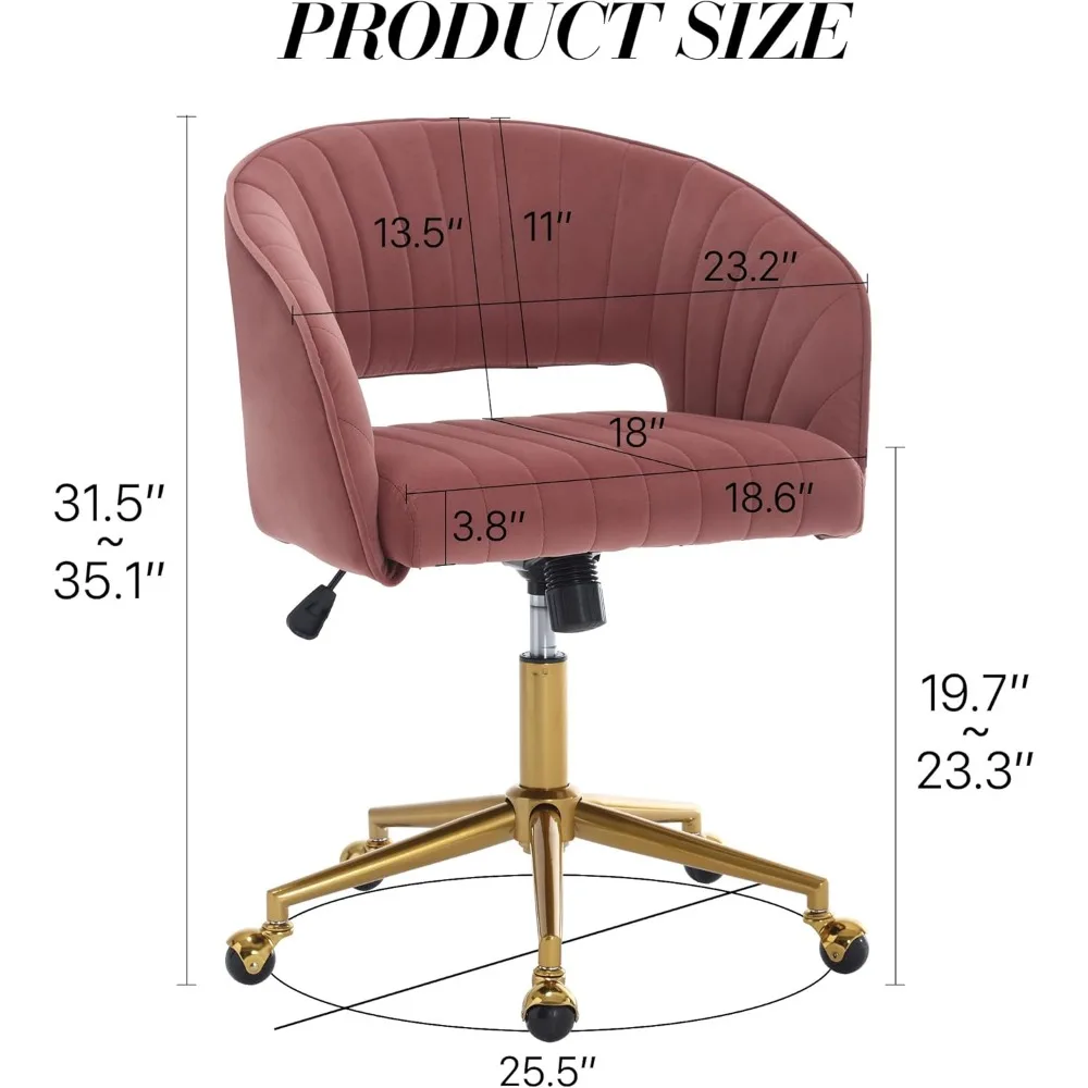 Home Office Chair Swivel Velvet Desk Chair Accent Armchair Upholstered Modern Tufted Chairs with Gold Base for Girls Women Ergon image 3